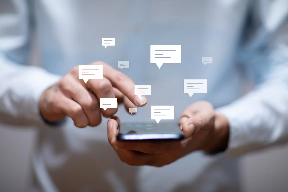Customer reading a text message