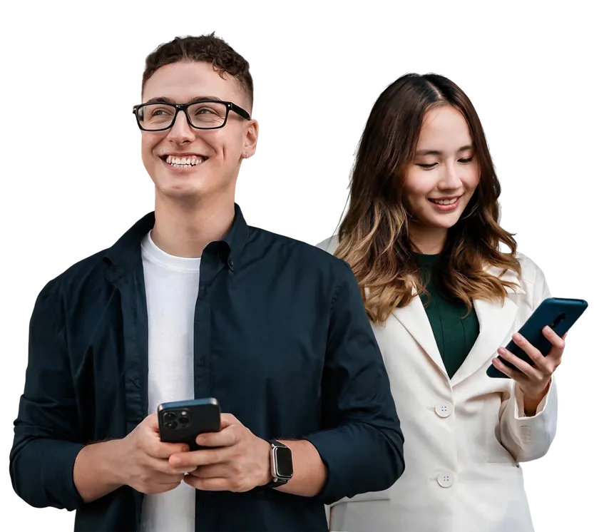 Two people using Moobig on their phones